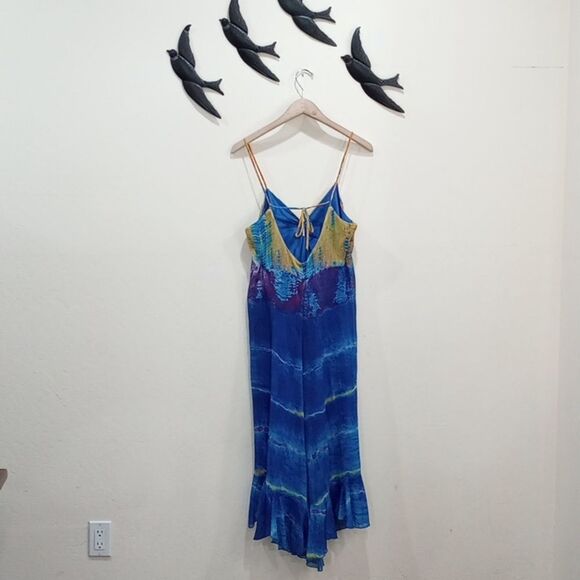 NEW! Betsy Johnson Rainbow Water Blue Tie Dye Hi Low Hem Ruffle Dress - 10 $119 - Picture 9 of 12